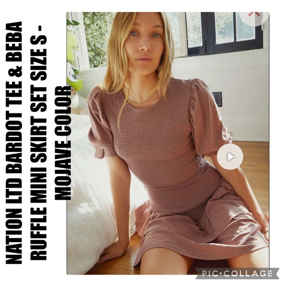 NATION LTD BARDOT TEE & BEBA RUFFLE MINI SKIRT SET SIZE S - MOJAVE COLOR - Picture 1 of 16